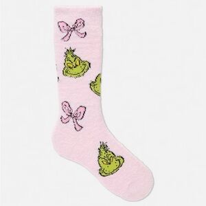 Pink Socks with Grinch and Bow Design